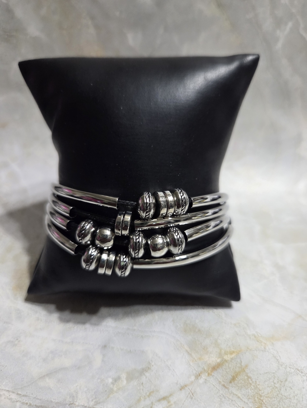 paparazzi Silver-Tone Stacked Bead Cuff Bracelet
